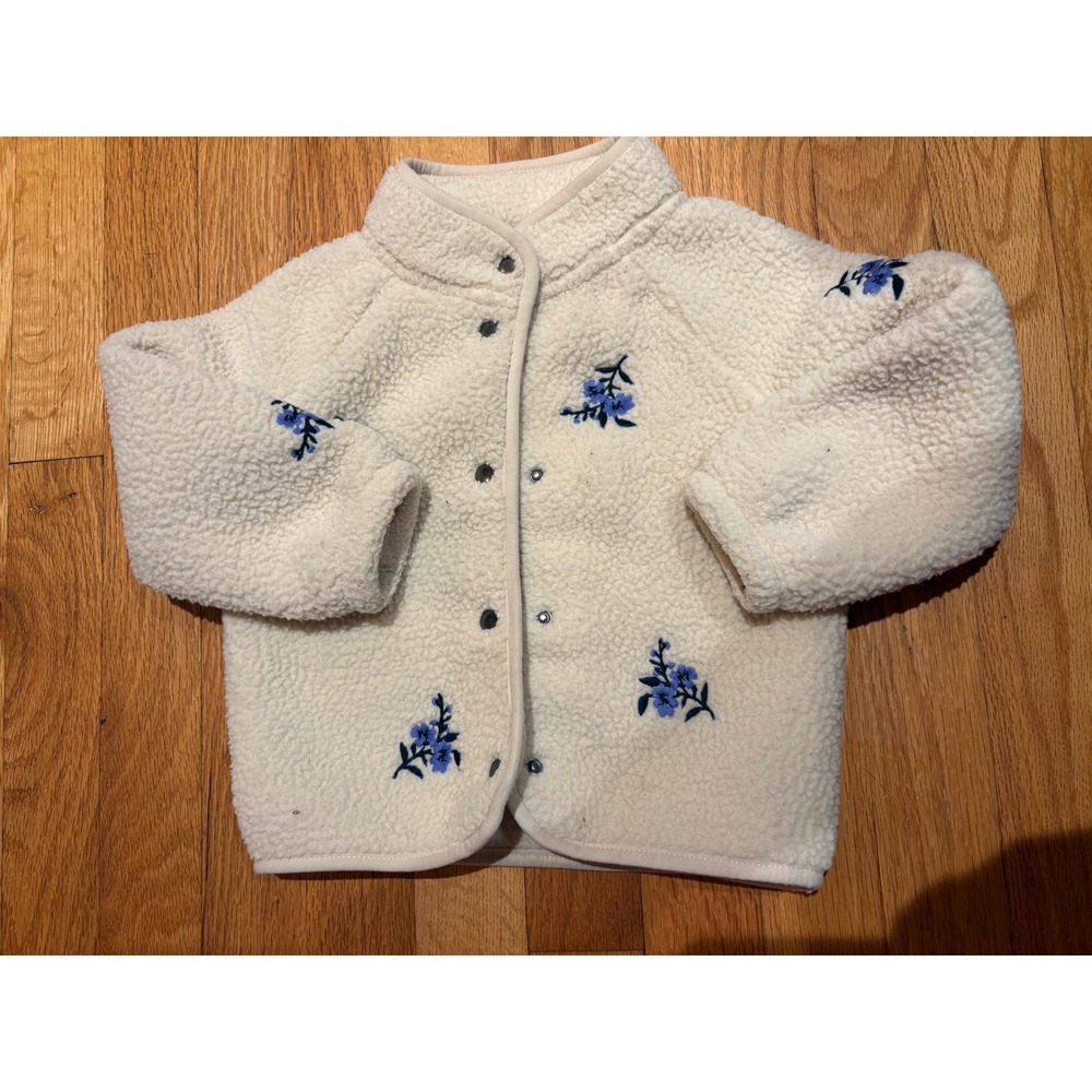 Old Navy Toddler Girls Cream Sherpa Fleece Floral Embroidered Jacket 18-24M